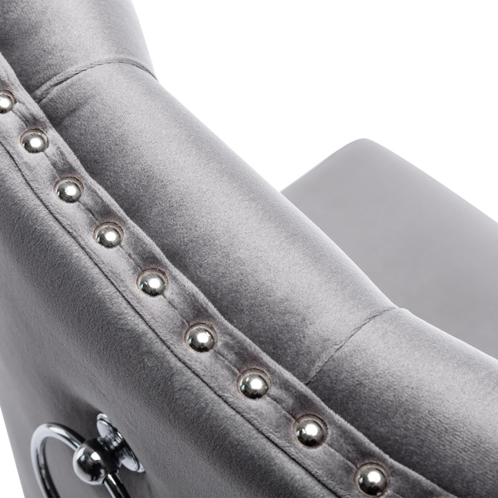 Set of 2 dark grey velvet upholstery button dining chairs with oak black legs with stud LEPROSE