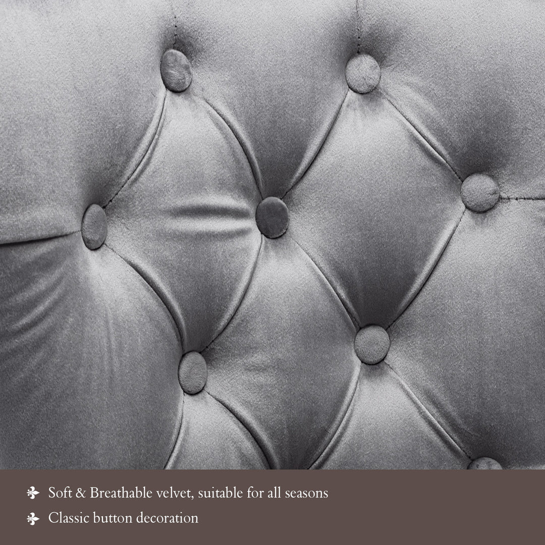 Set of 2 dark grey velvet upholstery button dining chairs with oak black legs with stud LEPROSE