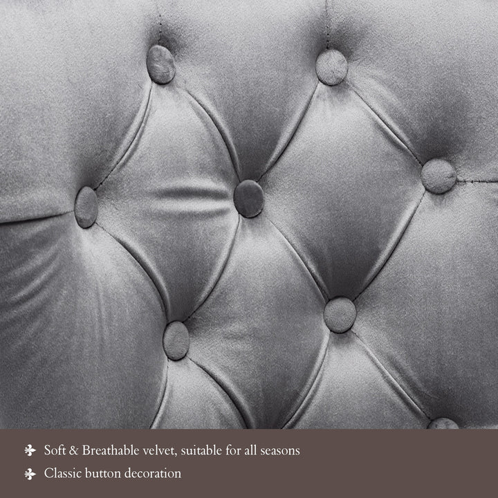 Set of 2 dark grey velvet upholstery button dining chairs with oak black legs with stud LEPROSE