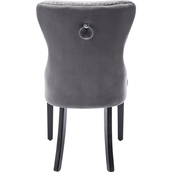 Set of 2 dark grey velvet upholstery button dining chairs with oak black legs with stud LEPROSE