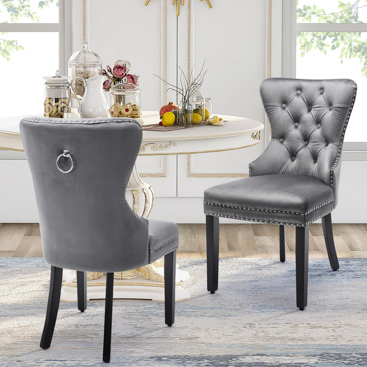 Set of 6 button tufted velvet grey dining chairs RESONANC