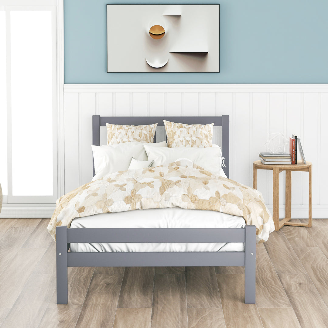 Wooden grey single bed frame with headboard 90*190cm TAIKRAL UK