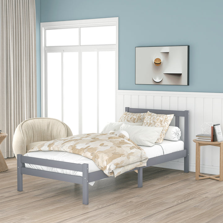 Wooden grey single bed frame with headboard 90*190cm TAIKRAL UK