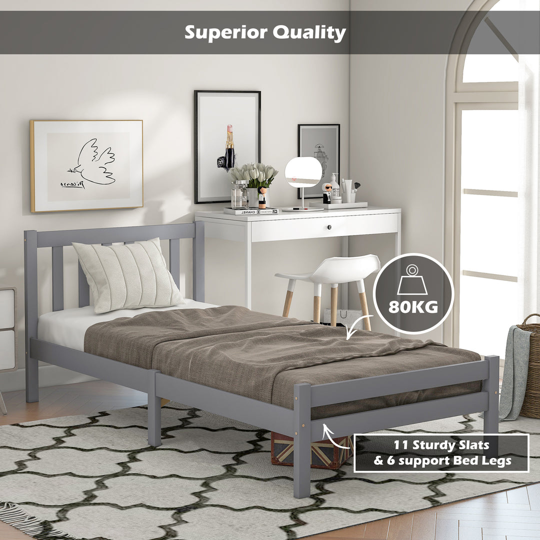 Wooden grey single bed frame with headboard 90*190cm TAIKRAL UK