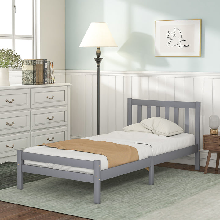 Wooden grey single bed frame with headboard 90*190cm TAIKRAL UK