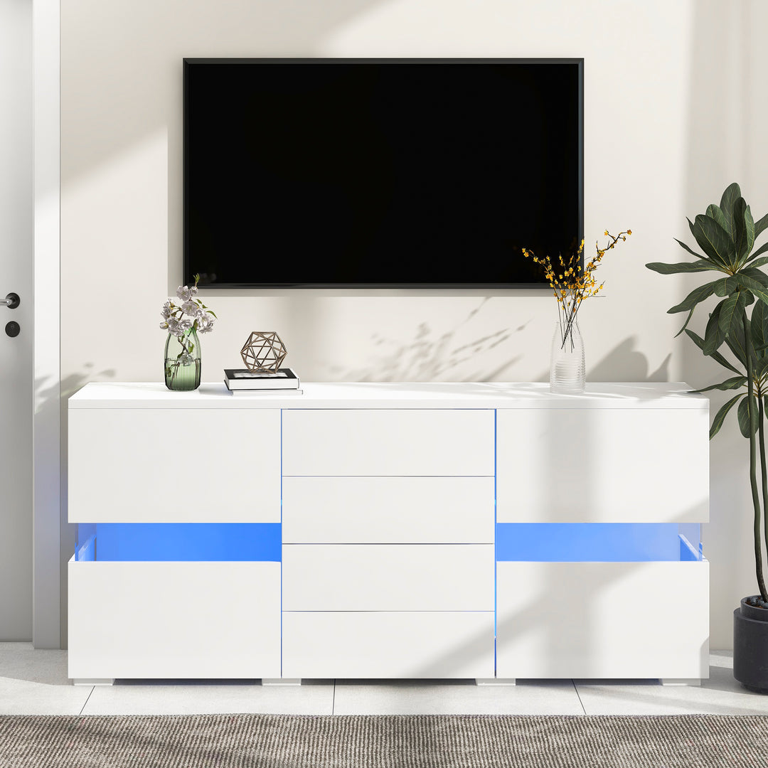 White sideboard 2 doors 4 drawers with LED lights 140*35cm COCOON UK