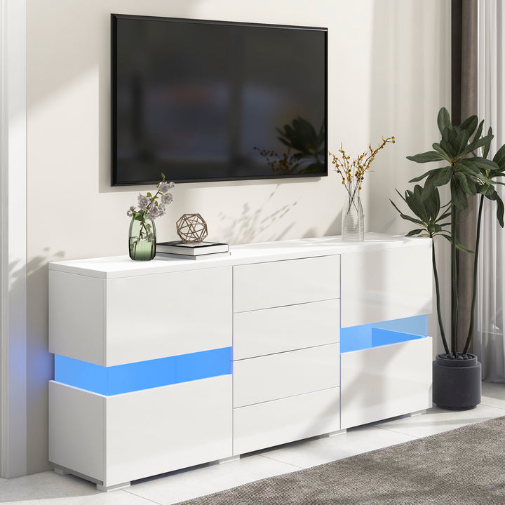 White sideboard 2 doors 4 drawers with LED lights 140*35cm COCOON UK