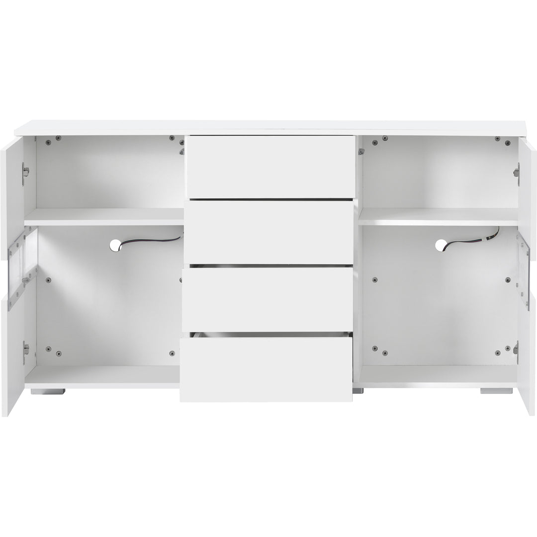 White sideboard 2 doors 4 drawers with LED lights 140*35cm COCOON UK