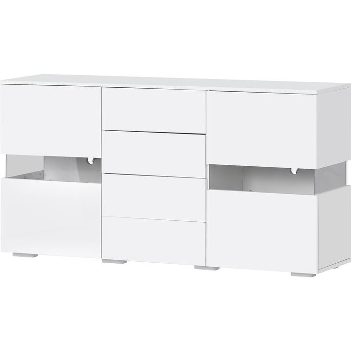 White sideboard 2 doors 4 drawers with LED lights 140*35cm COCOON UK