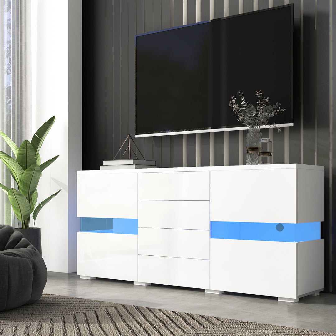 White sideboard 2 doors 4 drawers with LED lights 140*35cm COCOON UK