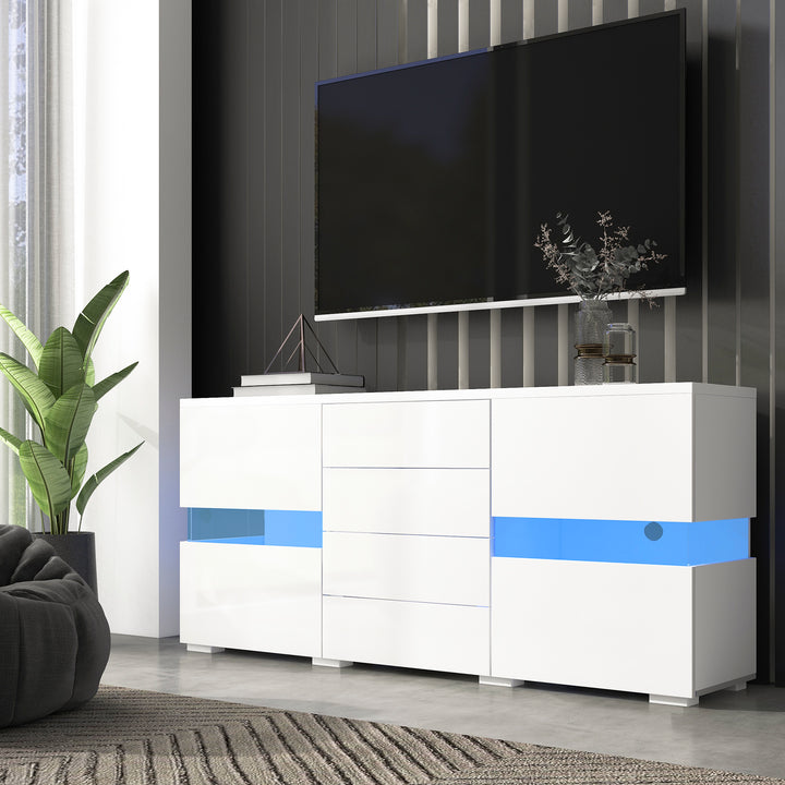 White sideboard 2 doors 4 drawers with LED lights 140*35cm COCOON UK