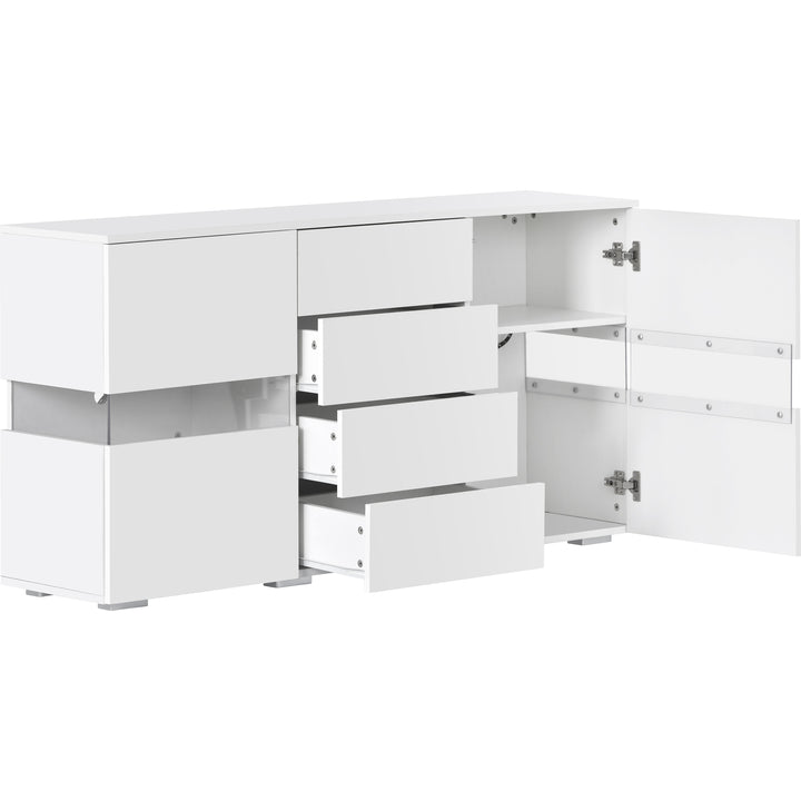 White sideboard 2 doors 4 drawers with LED lights 140*35cm COCOON UK