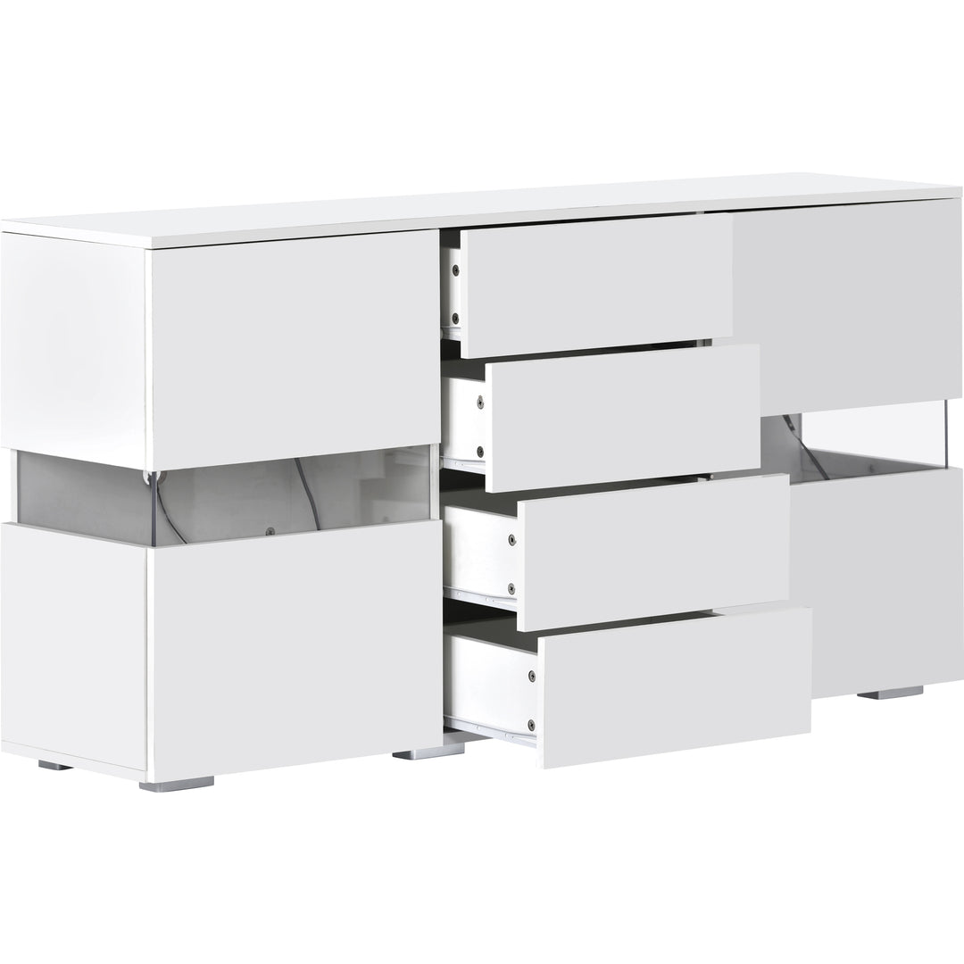 White sideboard 2 doors 4 drawers with LED lights 140*35cm COCOON UK