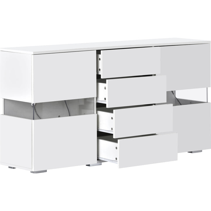 White sideboard 2 doors 4 drawers with LED lights 140*35cm COCOON UK