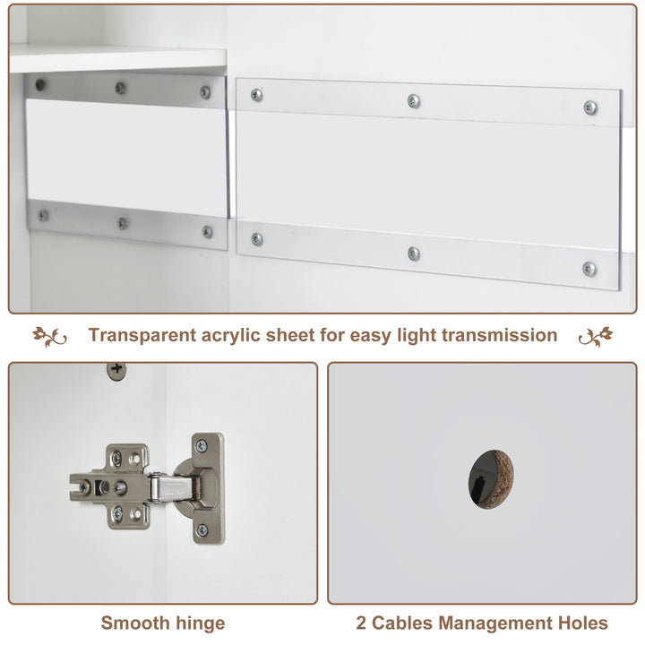 White sideboard 2 doors 4 drawers with LED lights 140*35cm COCOON UK