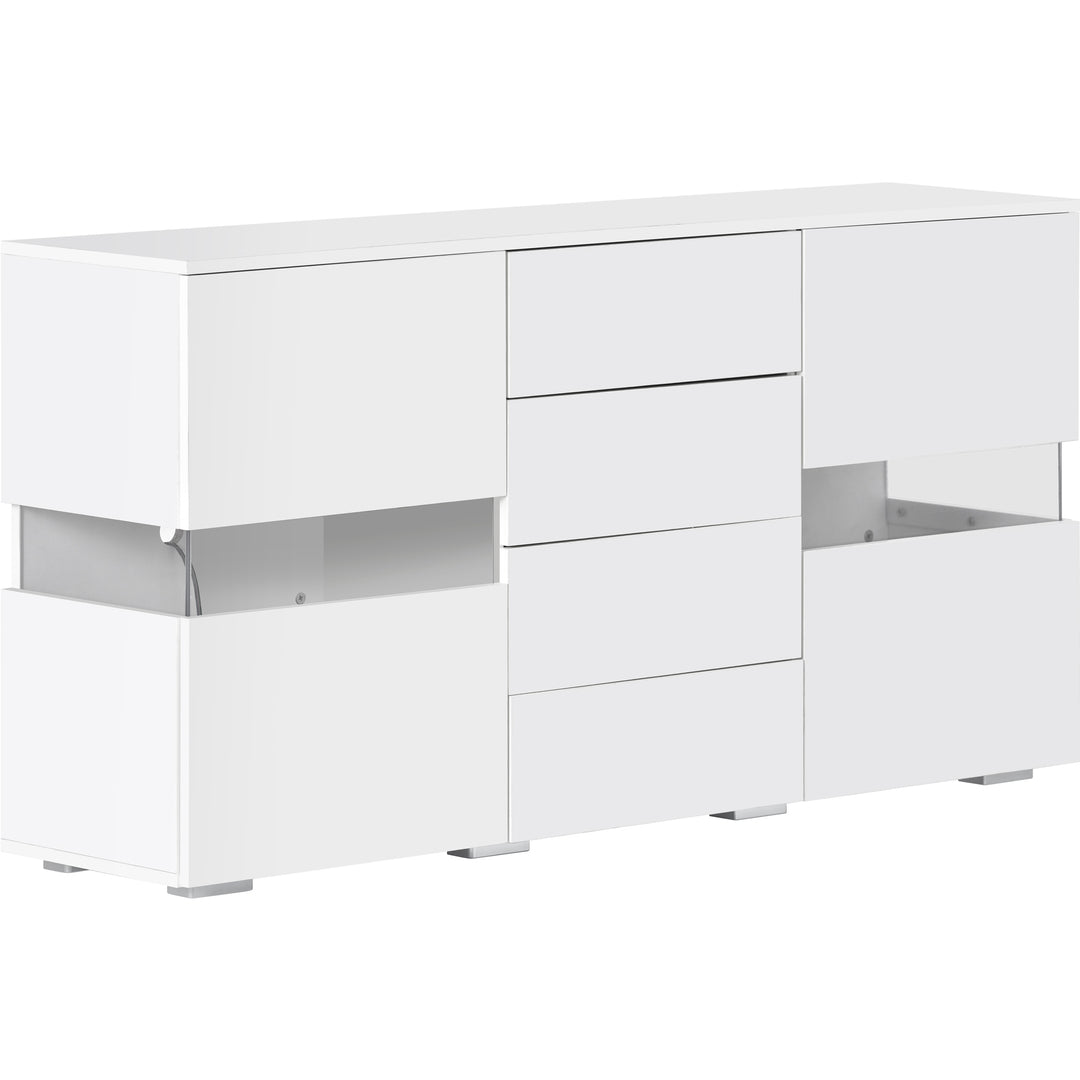 White sideboard 2 doors 4 drawers with LED lights 140*35cm COCOON UK