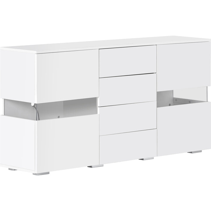 White sideboard 2 doors 4 drawers with LED lights 140*35cm COCOON UK