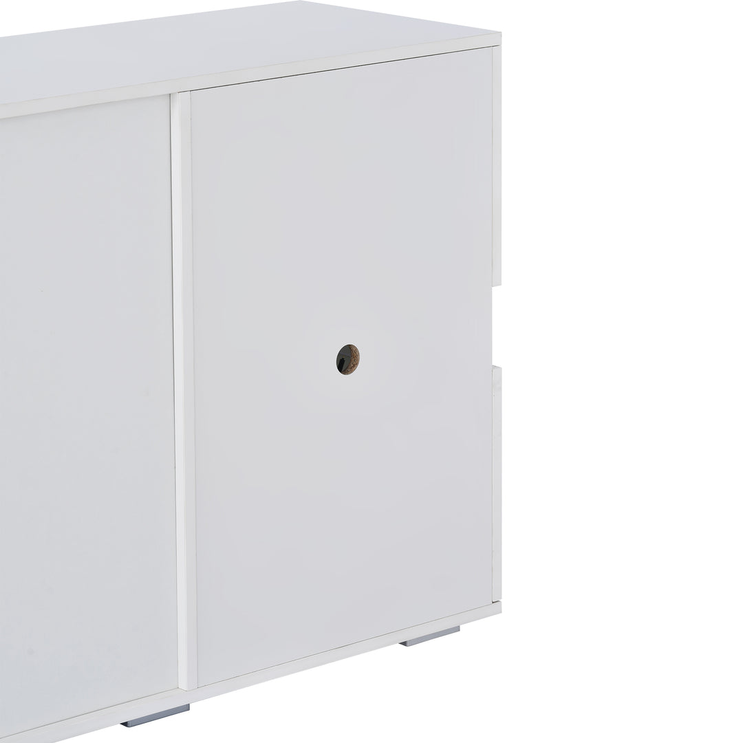 White sideboard 2 doors 4 drawers with LED lights 140*35cm COCOON UK