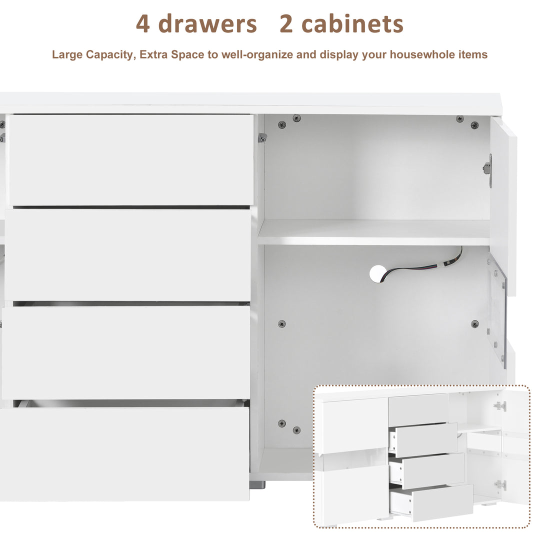 White sideboard 2 doors 4 drawers with LED lights 140*35cm COCOON UK