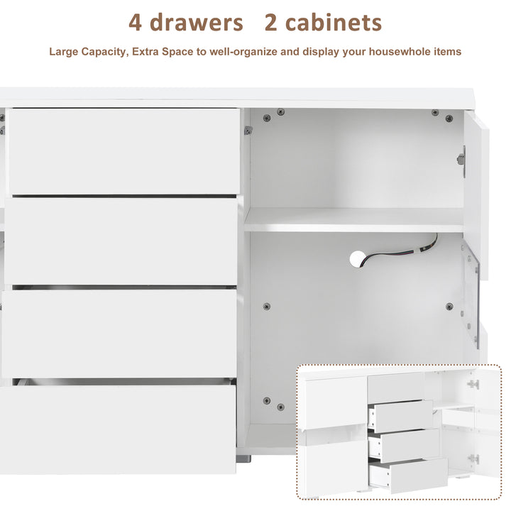 White sideboard 2 doors 4 drawers with LED lights 140*35cm COCOON UK