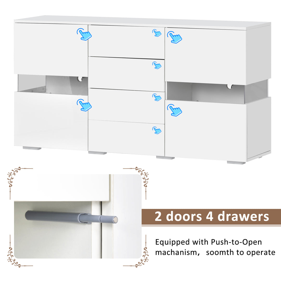 White sideboard 2 doors 4 drawers with LED lights 140*35cm COCOON UK