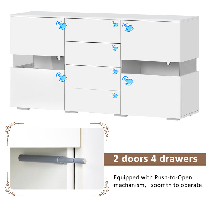 White sideboard 2 doors 4 drawers with LED lights 140*35cm COCOON UK