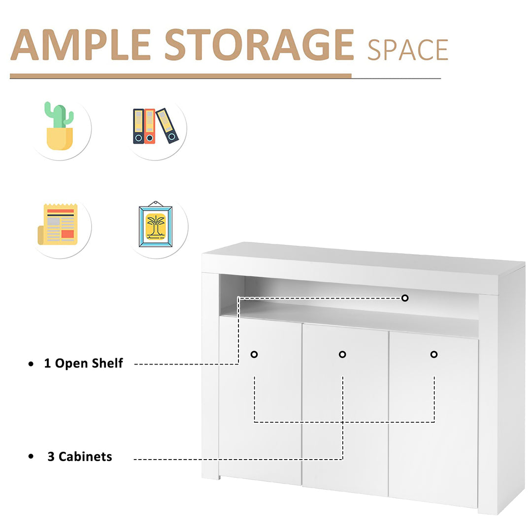 White high gloss sideboard 3 doors with LED lights 130x35x95cm REGOLITH UK