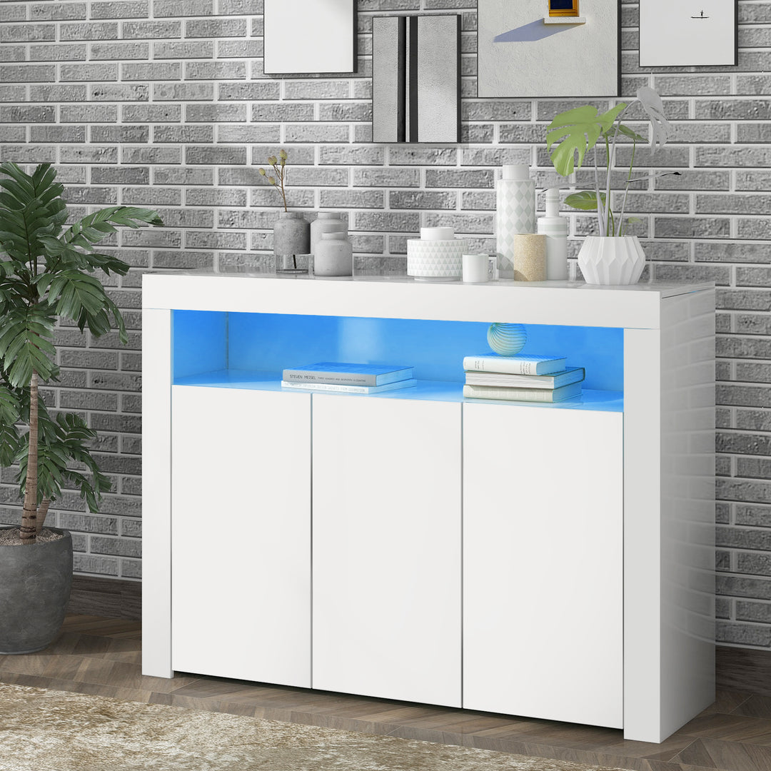White high gloss sideboard 3 doors with LED lights 130x35x95cm REGOLITH UK