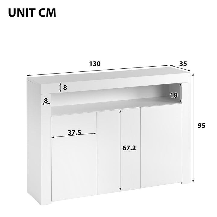 White high gloss sideboard 3 doors with LED lights 130x35x95cm REGOLITH UK