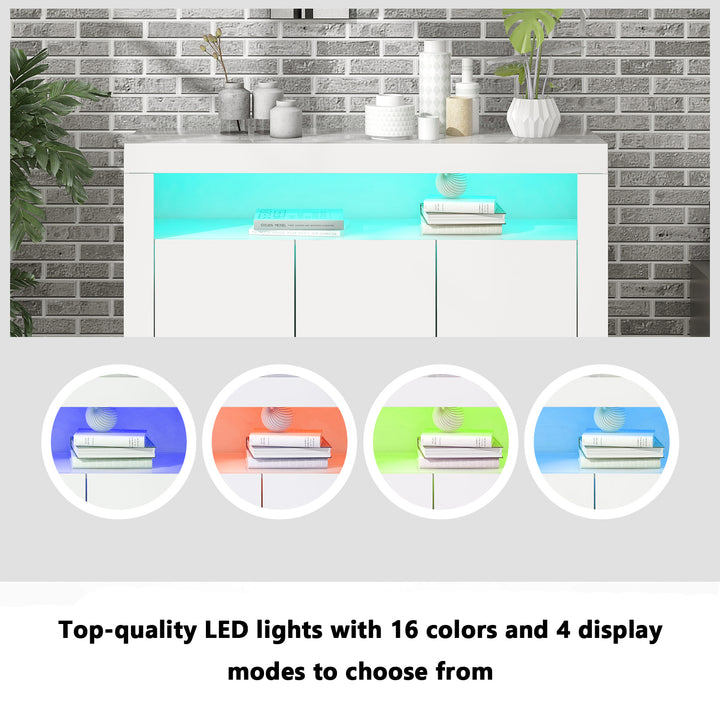 White high gloss sideboard 3 doors with LED lights 130x35x95cm REGOLITH UK