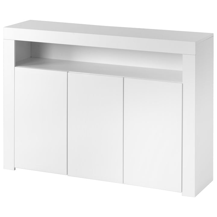White high gloss sideboard 3 doors with LED lights 130x35x95cm REGOLITH UK