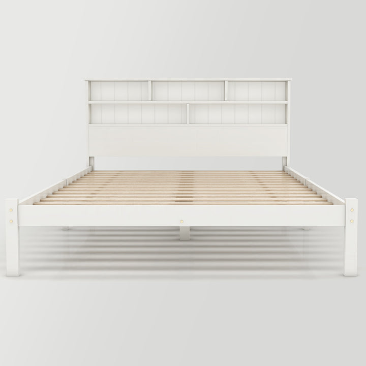 White wooden storage double bed with shelves and underbed drawer 135x190cm FIELDLINE UK