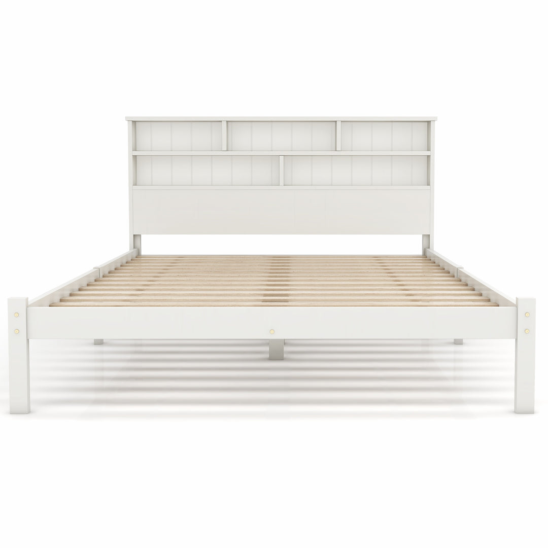 White wooden storage double bed with shelves and underbed drawer 135x190cm FIELDLINE UK