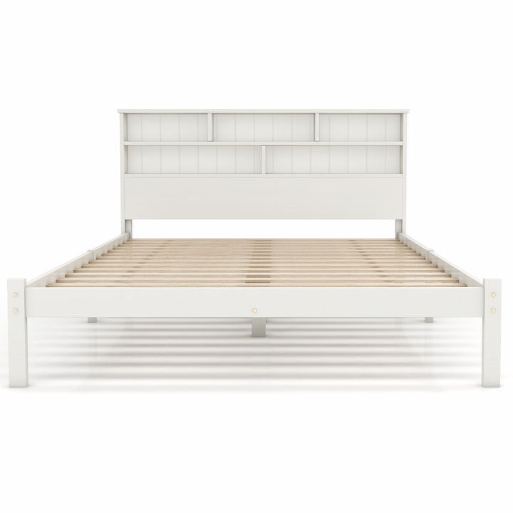 White wooden storage double bed with shelves and underbed drawer 135x190cm FIELDLINE UK