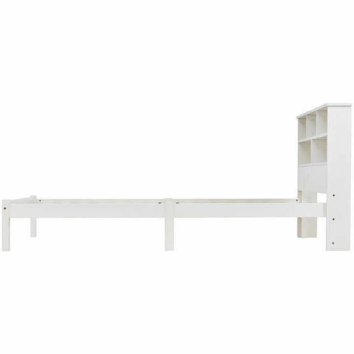 White wooden storage single bed with shelves and underbed drawer 90x190cm HEARTWOOD UK