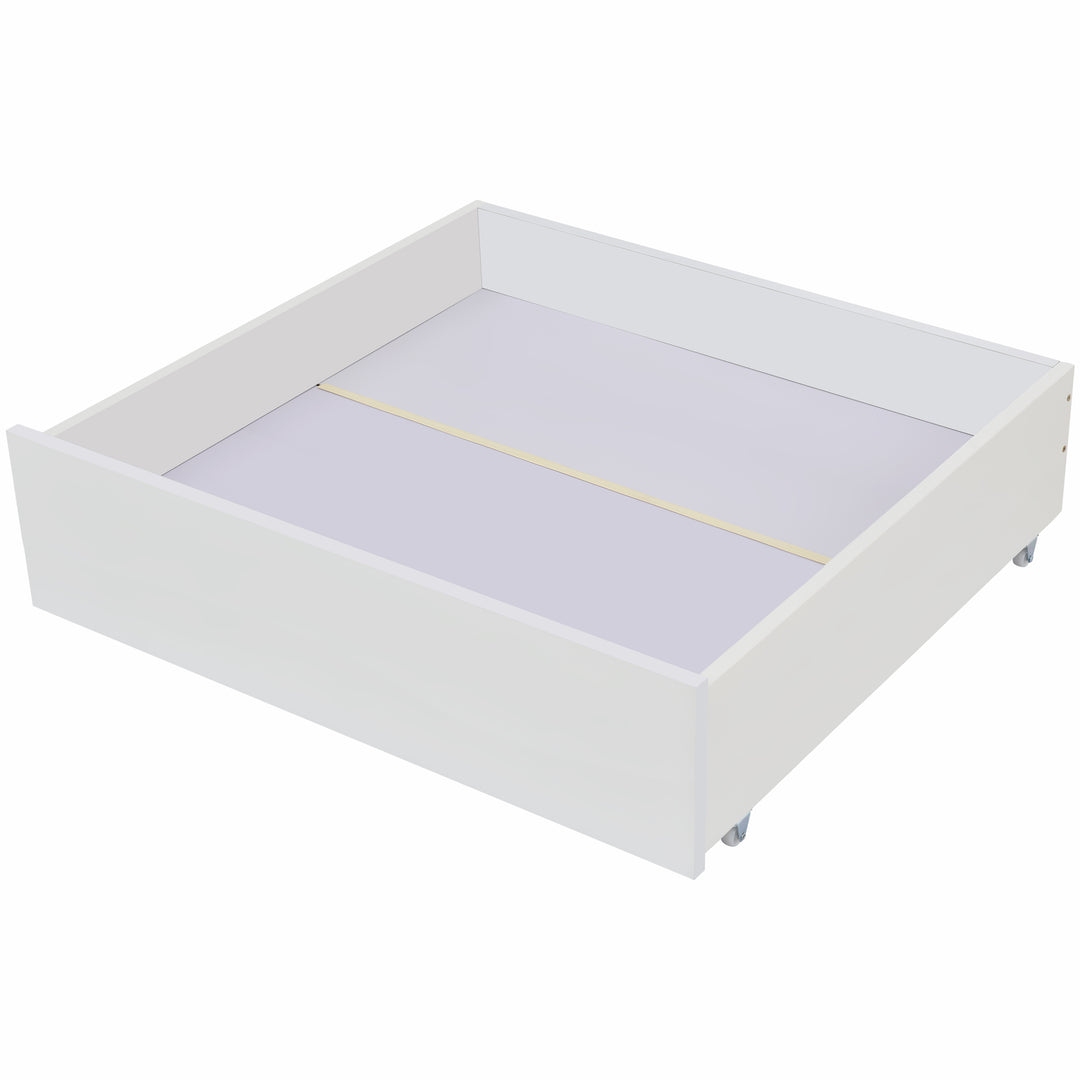 White wooden storage single bed with shelves and underbed drawer 90x190cm HEARTWOOD UK