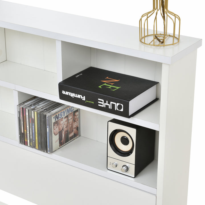 White wooden storage double bed with shelves and underbed drawer 135x190cm FIELDLINE UK
