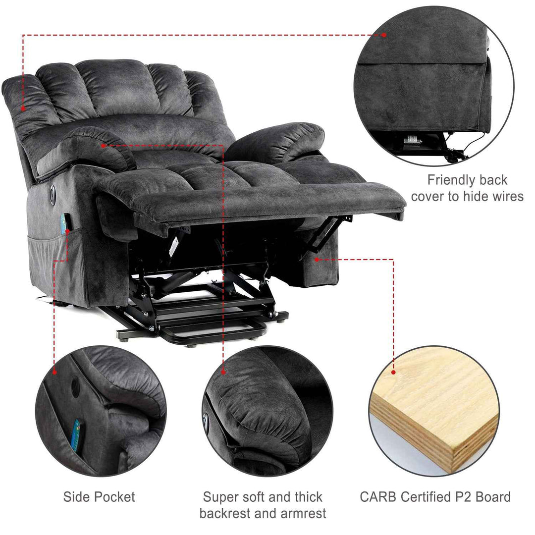 00+Electric Power Lift Recliner Chair with Massage & Heat, Grey Fabric, Modern Comfort for Living Room NOVAKAEL
