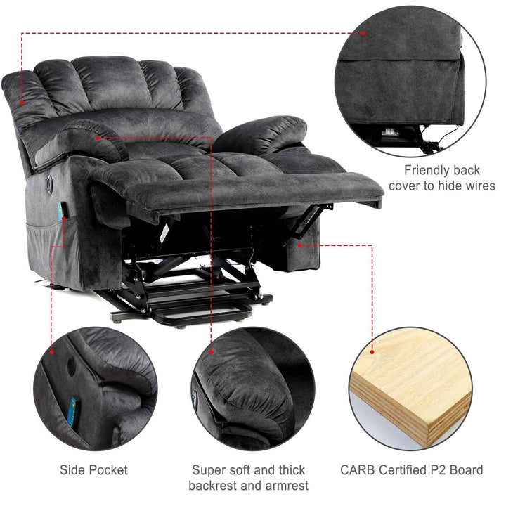00+Electric Power Lift Recliner Chair with Massage & Heat, Grey Fabric, Modern Comfort for Living Room NOVAKAEL