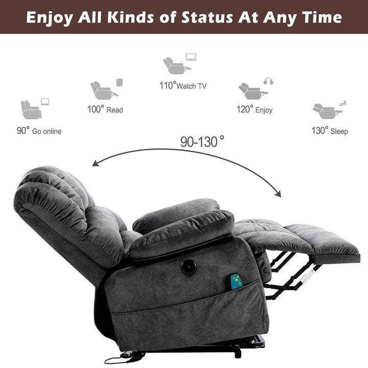 00+Electric Power Lift Recliner Chair with Massage & Heat, Grey Fabric, Modern Comfort for Living Room NOVAKAEL