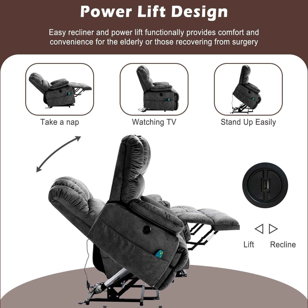 00+Electric Power Lift Recliner Chair with Massage & Heat, Grey Fabric, Modern Comfort for Living Room NOVAKAEL