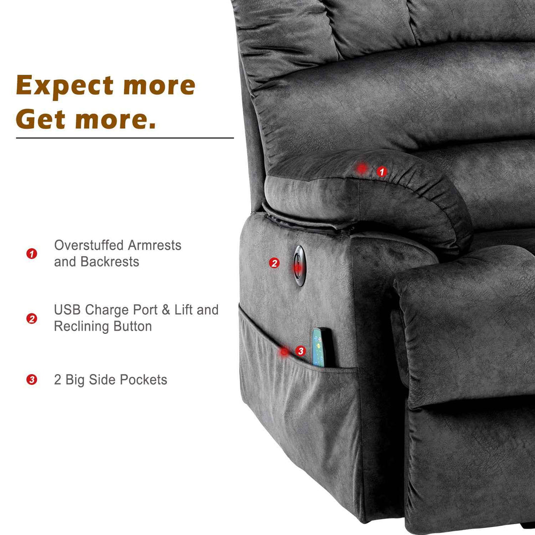 00+Electric Power Lift Recliner Chair with Massage & Heat, Grey Fabric, Modern Comfort for Living Room NOVAKAEL