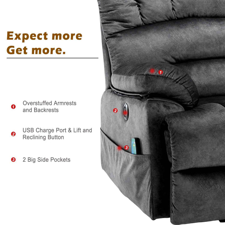 00+Electric Power Lift Recliner Chair with Massage & Heat, Grey Fabric, Modern Comfort for Living Room NOVAKAEL