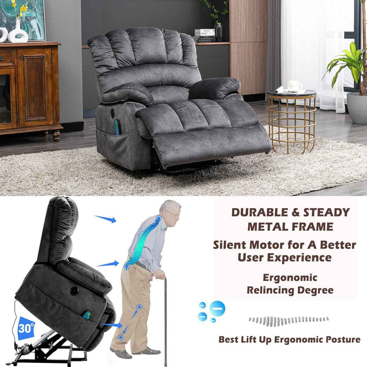 00+Electric Power Lift Recliner Chair with Massage & Heat, Grey Fabric, Modern Comfort for Living Room NOVAKAEL