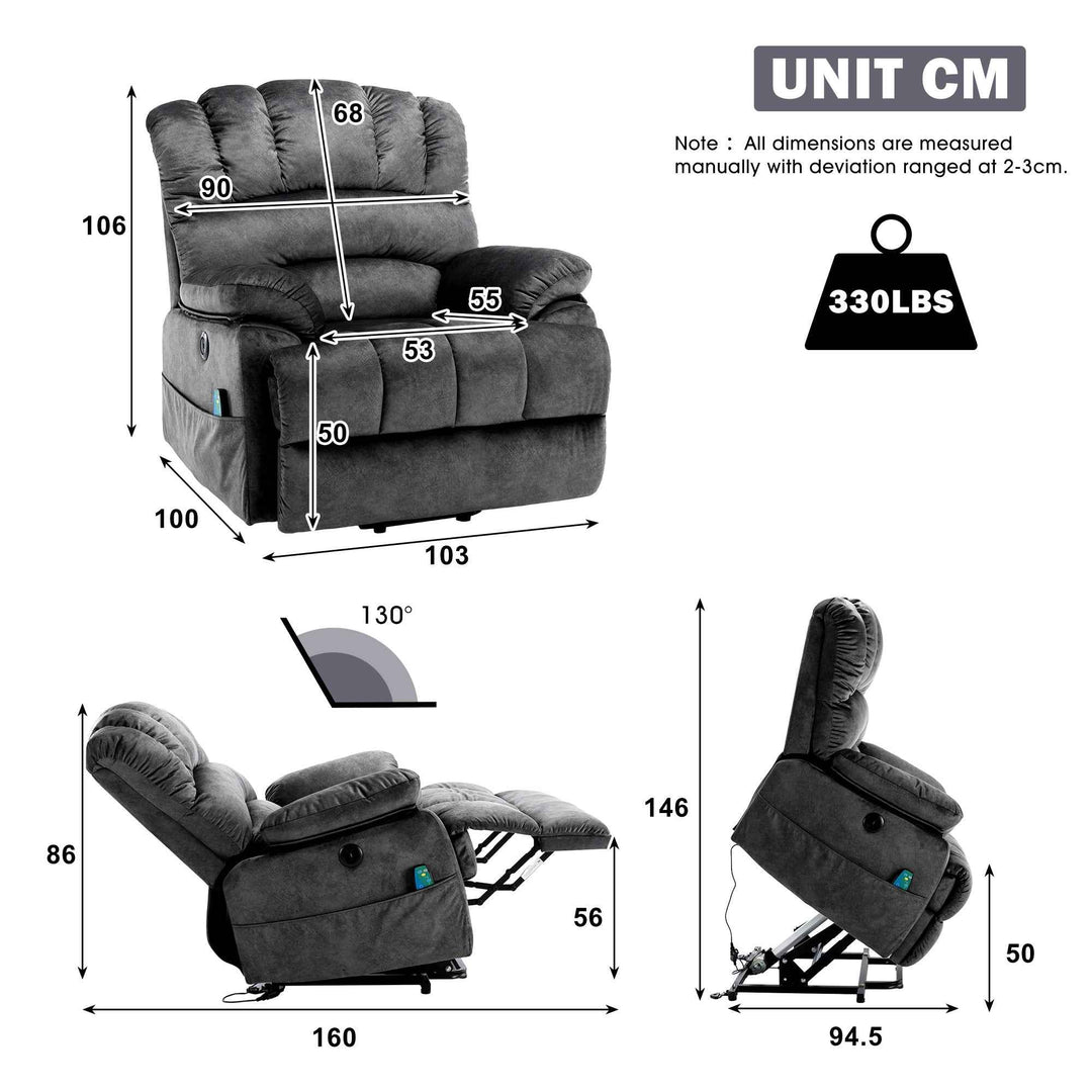 00+Electric Power Lift Recliner Chair with Massage & Heat, Grey Fabric, Modern Comfort for Living Room NOVAKAEL