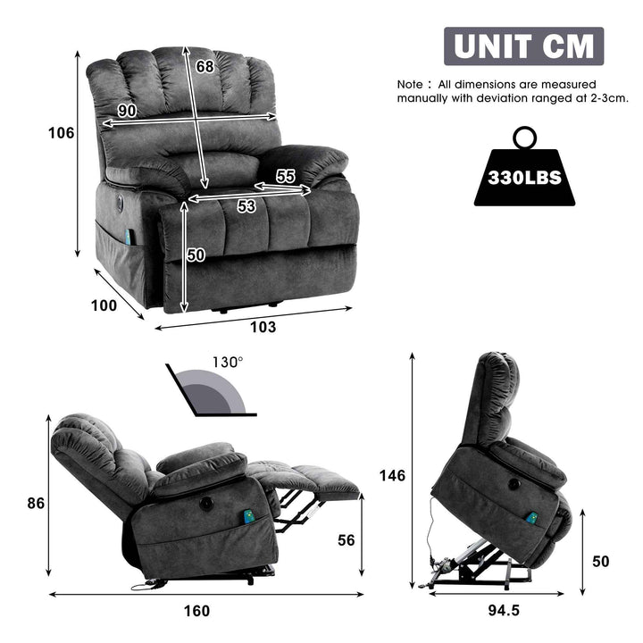 00+Electric Power Lift Recliner Chair with Massage & Heat, Grey Fabric, Modern Comfort for Living Room NOVAKAEL