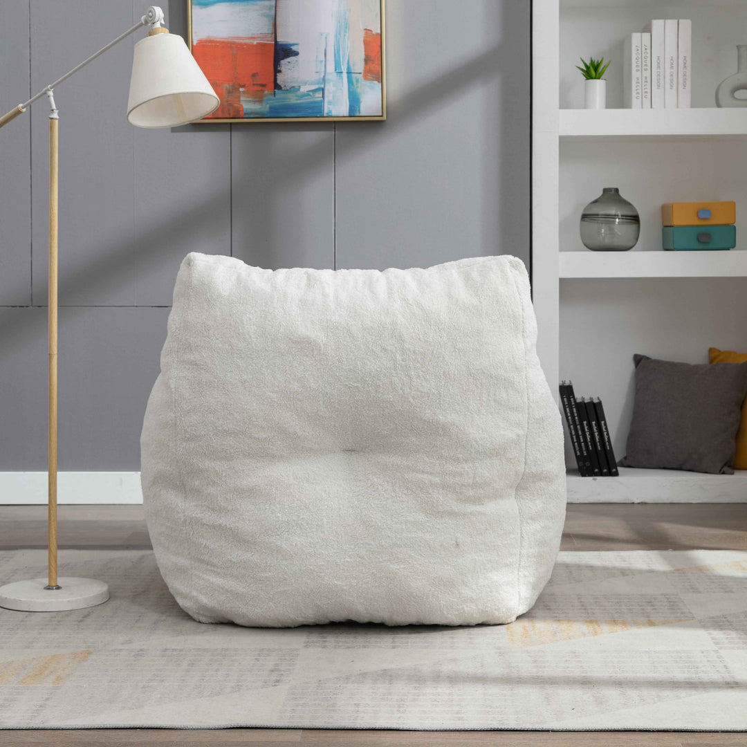 Lazy sofa teddy ivory white, memory foam, bean bag 100x94x70cm