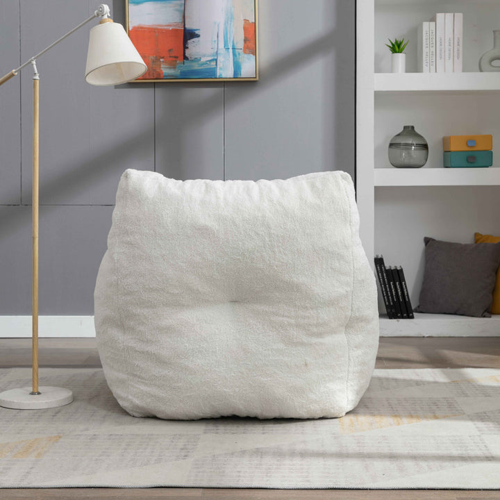 Lazy sofa teddy ivory white, memory foam, bean bag 100x94x70cm
