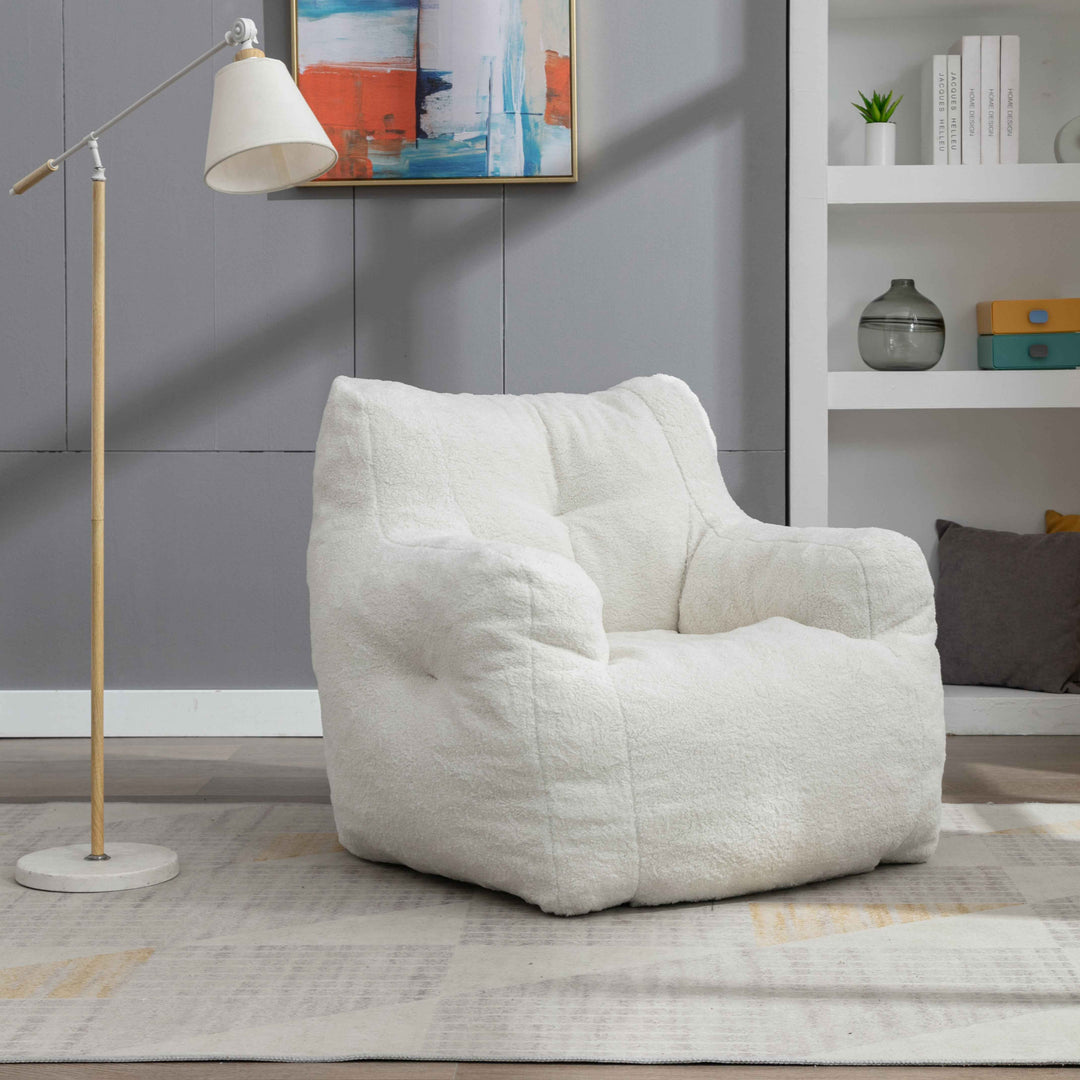 Lazy sofa teddy ivory white, memory foam, bean bag 100x94x70cm