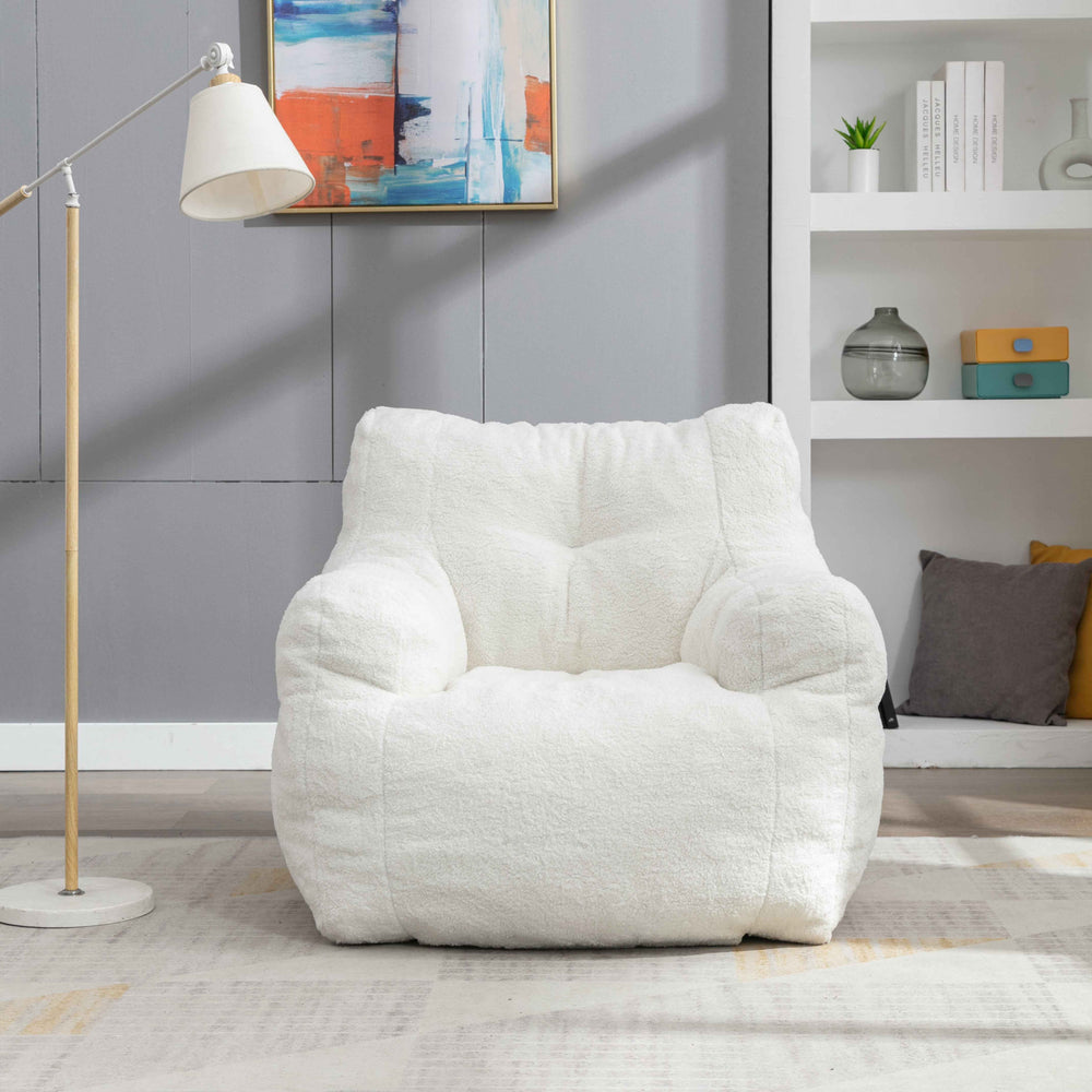 Lazy sofa teddy ivory white, memory foam, bean bag 100x94x70cm